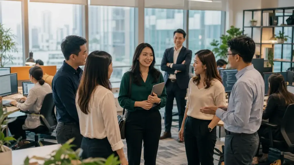 New employees meeting colleagues during onboarding